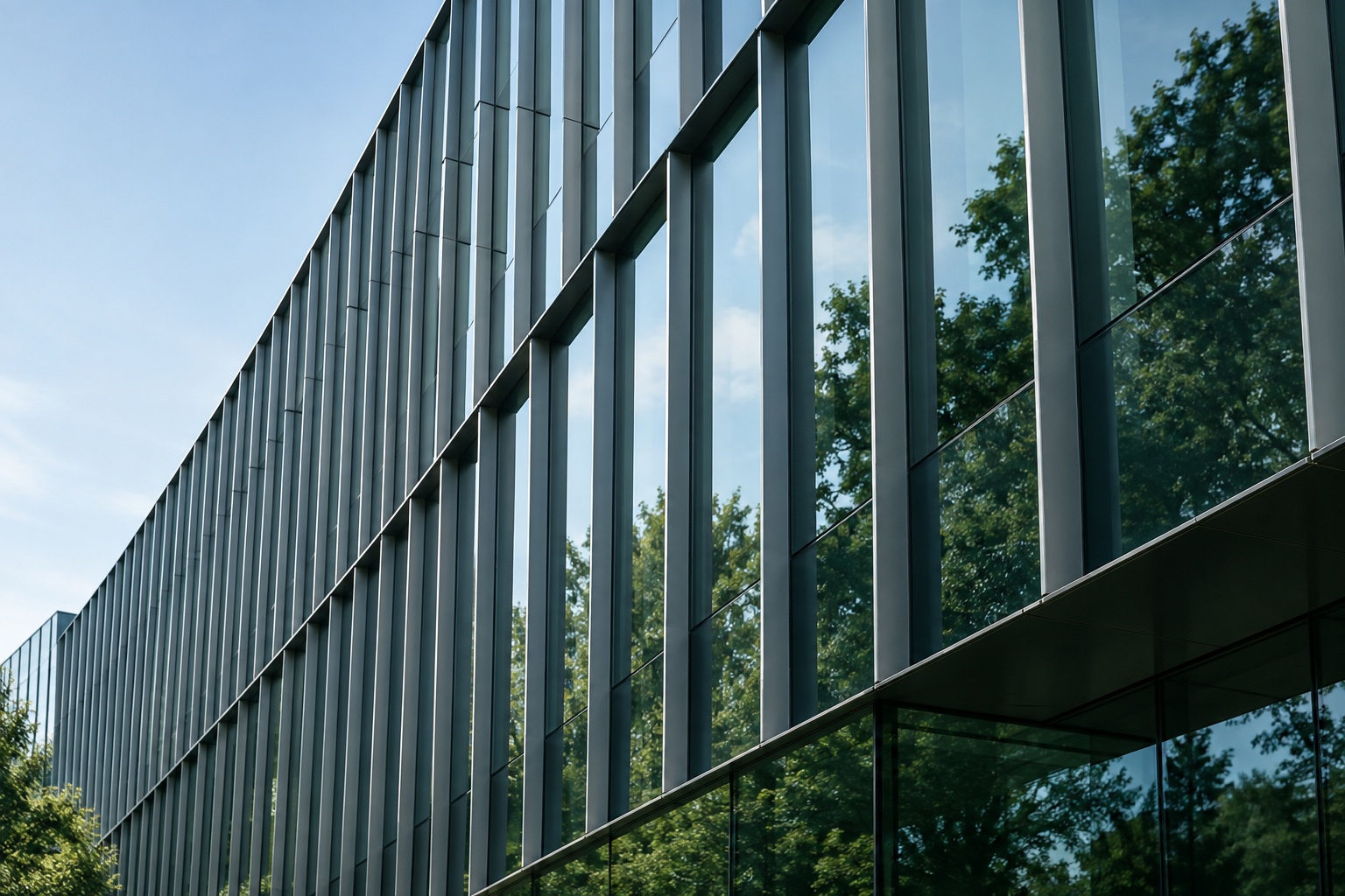 Repeating glass and metal details on a contemporary office building